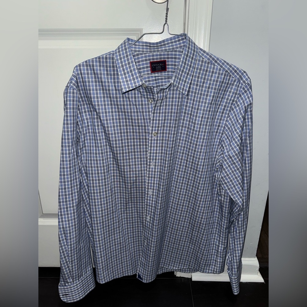 UNTUCKit Blue and White Check Long-Sleeve Dress Shirt